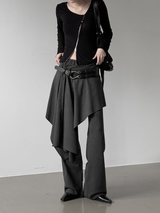 Wet Button Slit Zipper Long Sleeve Top