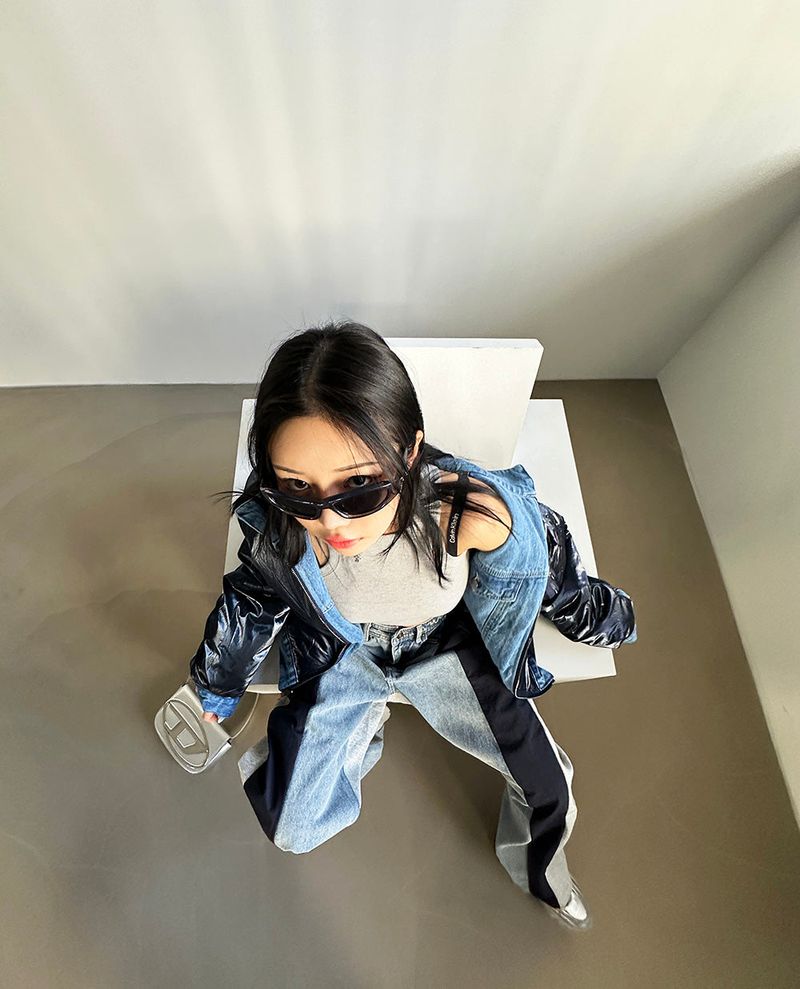 Double-sided reversible denim padded coat