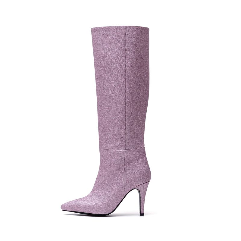 Pearl Shining Stiletto Boots Heel(Pink)