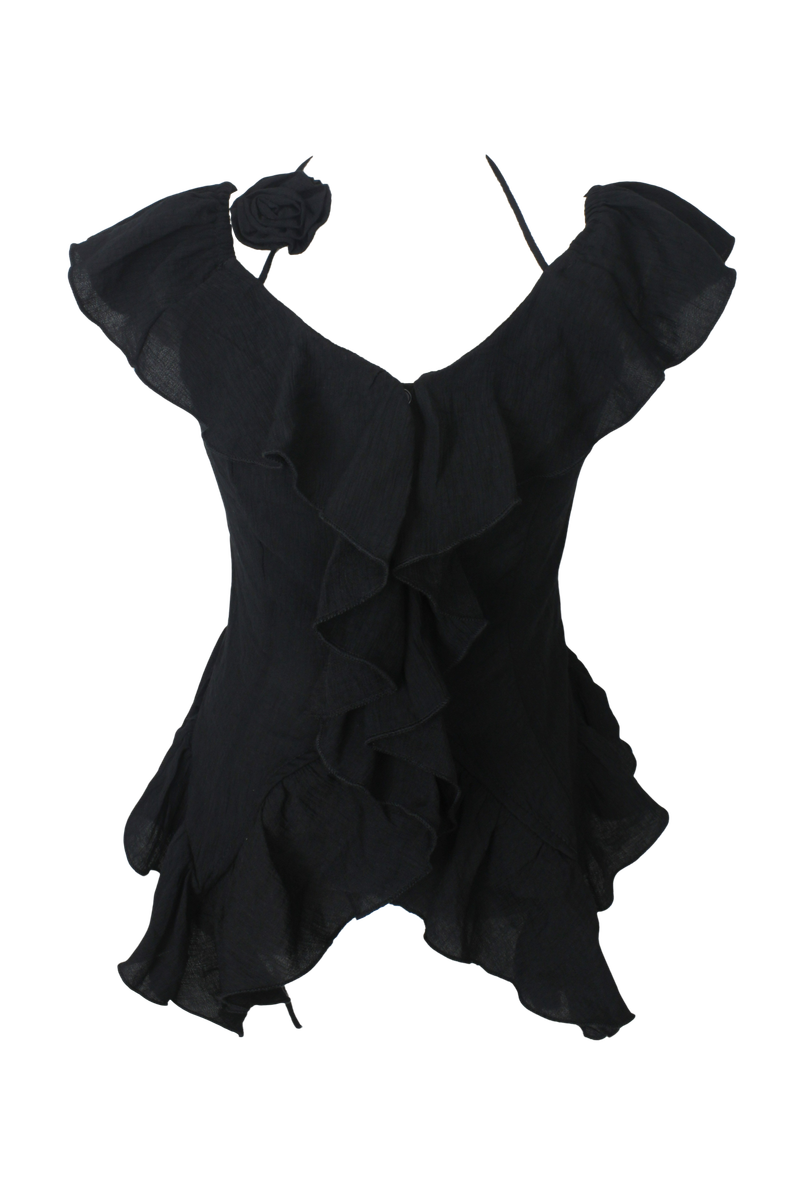 MIAE（ミアイ）の「Rose corsage frill top (Black/Beige)（Tops）」