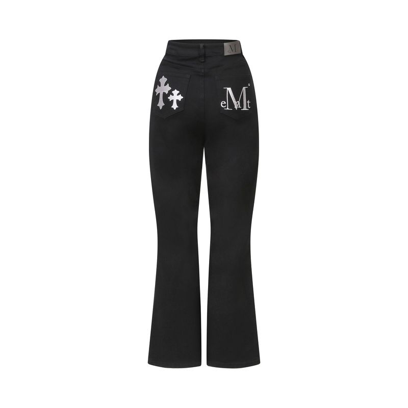 PISTOL BACK LEATHER DOUBLE CROSS WIDE BOOTS CUT COTTON PANTS