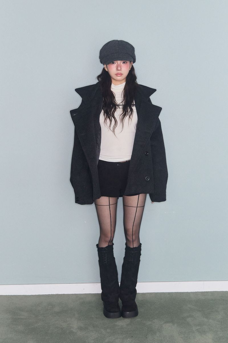 HOODED DOUBLE HALF COAT CHARCOAL