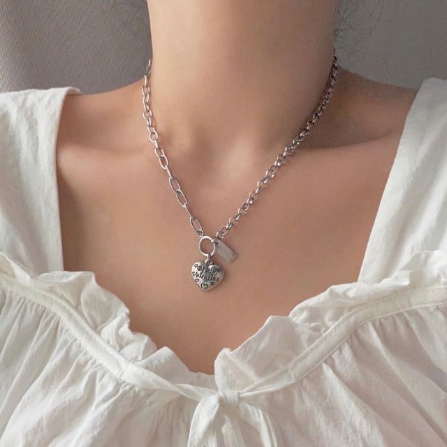 jhi Lettering Heart Two Way Necklace