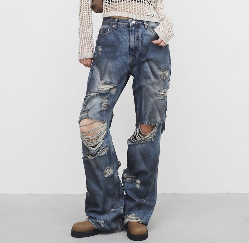 (Unisex) Jubi Damage Denim Pants