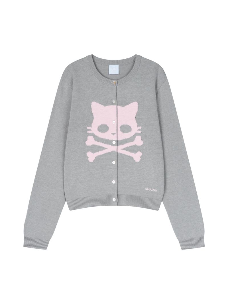 KIRI SKULL KNIT CARDIGAN (GREY)