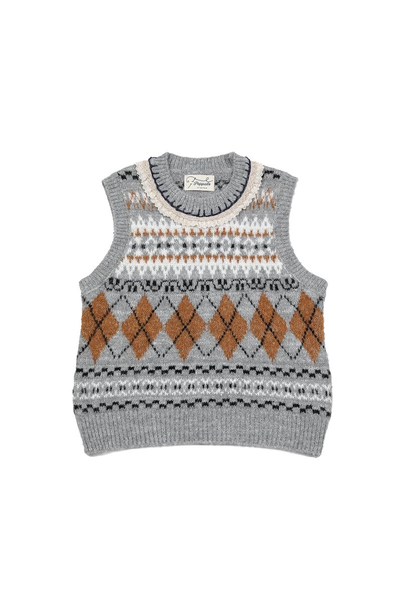 POPPALS（ポップパルズ）の「Argyle Lace Vest [Gray]（Tops）」