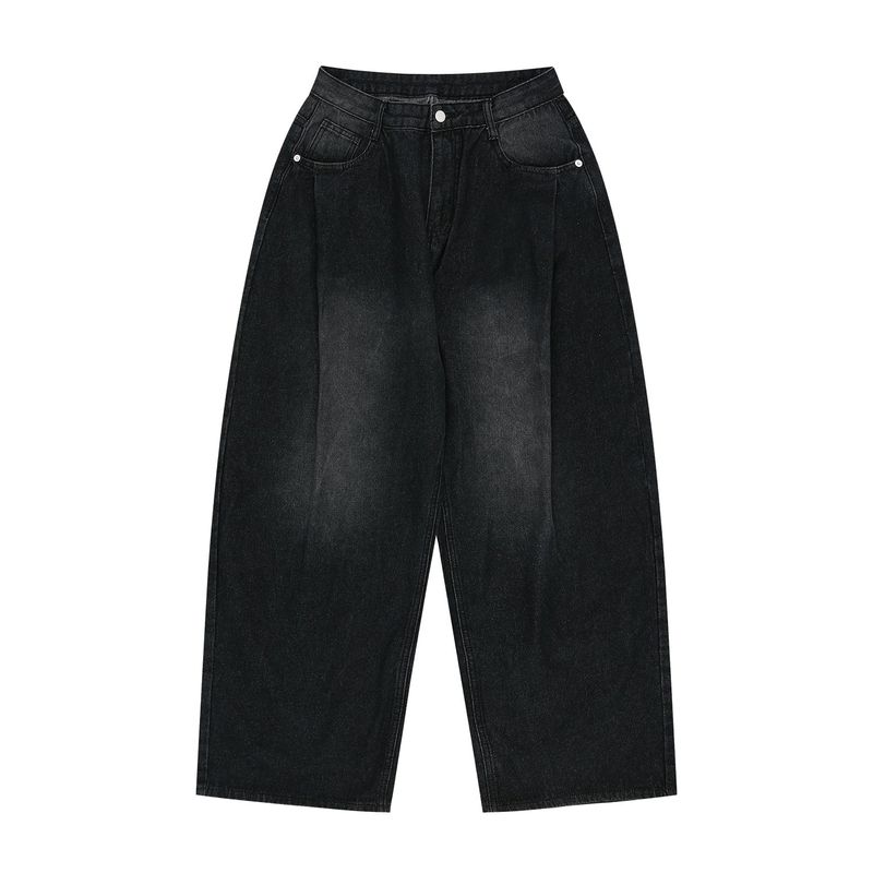 Front Pintuck Wide Denim Pants - Black
