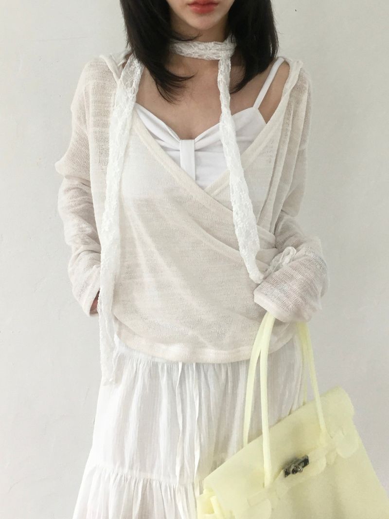 See-through lace long scarf (4c)