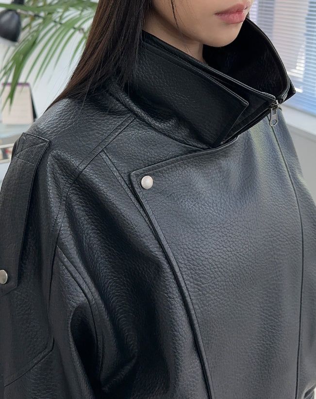 Ferid Double High Neck Leather Jumper
