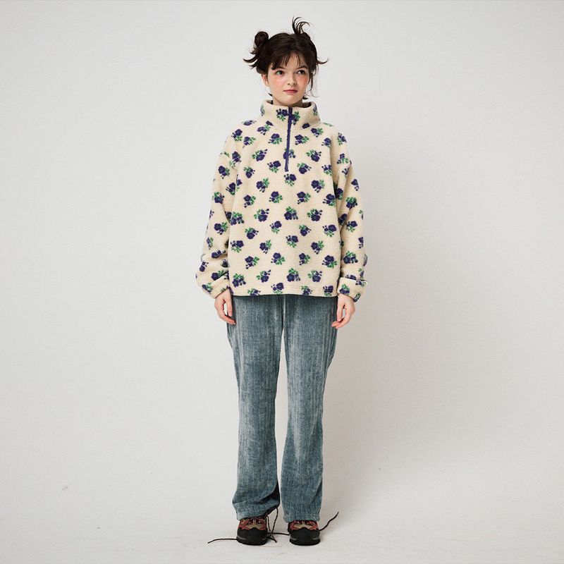 HALF ZIP FLEECE PULLOVER, FLORAL