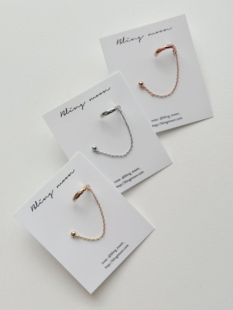 Amber Ring Two-Pin Ear Cuff Earrings / 3 Colors / Daily Simple Chain