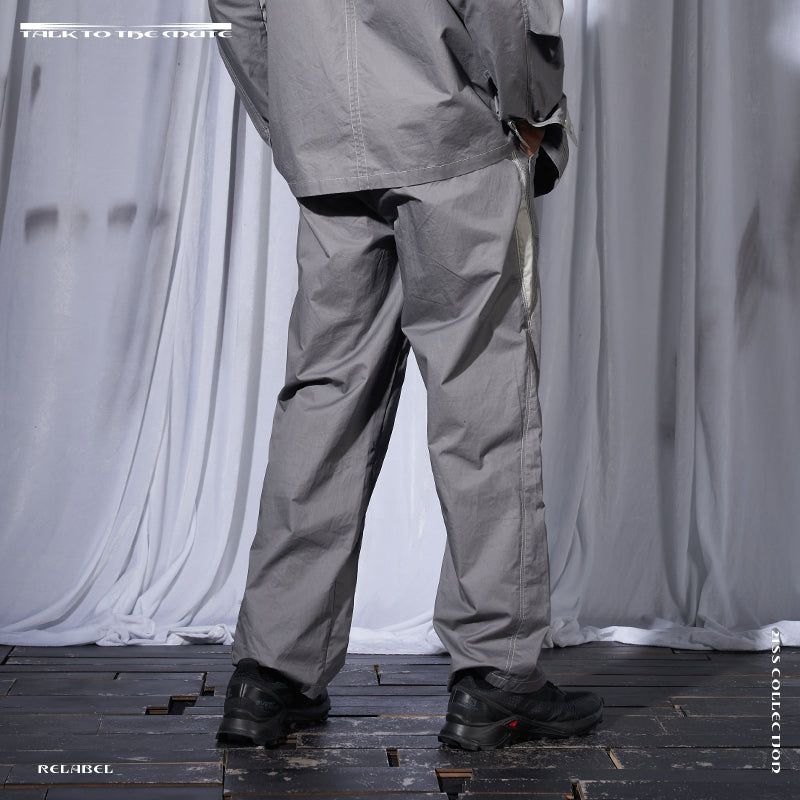 RELABEL Gray Color-Blocked Patchwork Multi-Panel Stitched Relaxed-Fit Casual Pants