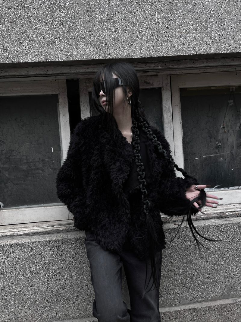 noir chic teddy fur jacket
