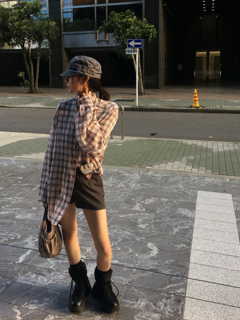 Hyper High-Neck Over Check Shirt (2c)