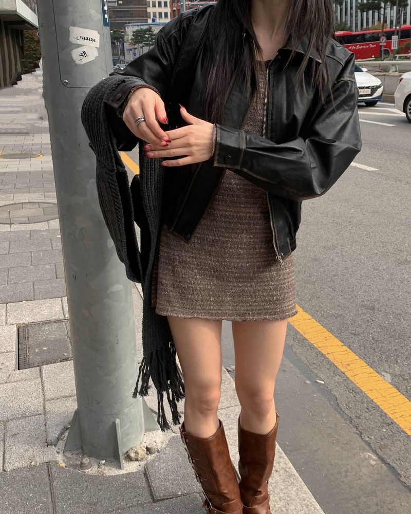 Fold leather jacket
