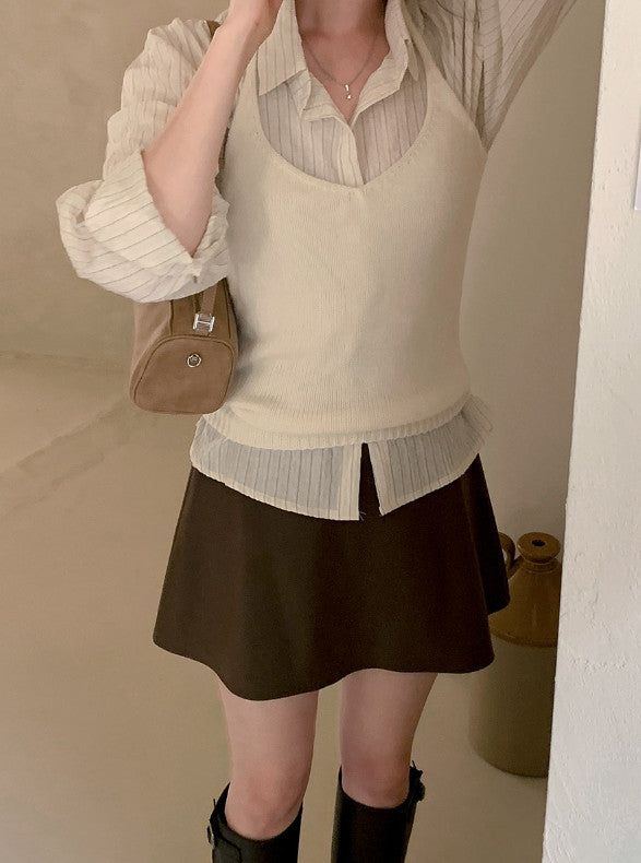 #Halter Neck Wool50 Knit Bustier (4color)