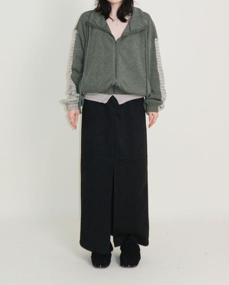 Hakata Stripe Coloring String Knitwear Zip-Up