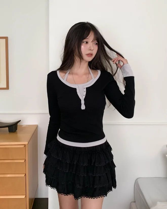 ULAN（ユレン）の「Newz Two-Tone Halter Layered Long Sleeve（Tops）」