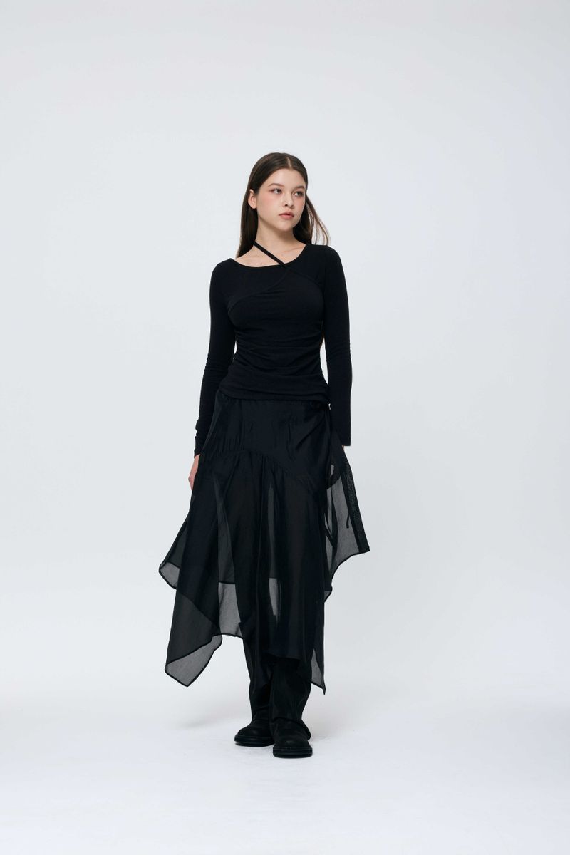 ELAN LINE WRAP SKIRT / BLACK