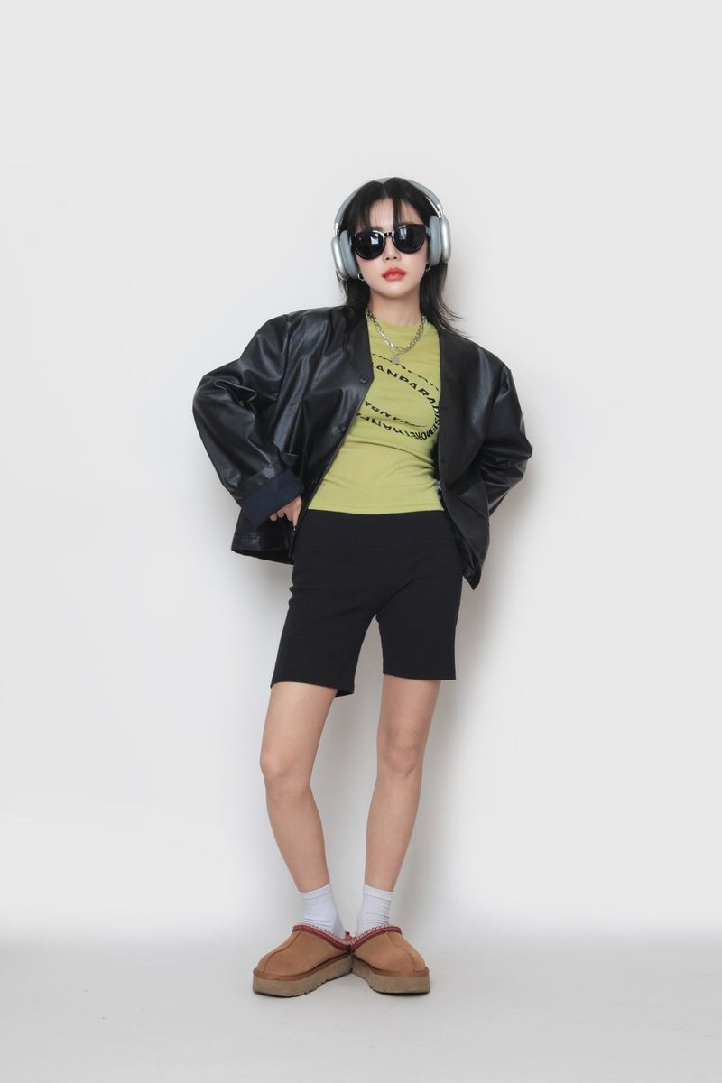 Crop leather cardigan