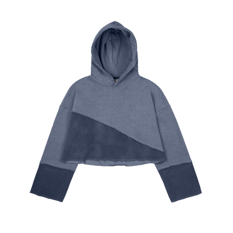 Don't Ask My Plan (DAMP)(ドントアスクマイプラン)の「PIGMENT TWO BLOCK CROP HOODIE_BLUE NAVY(Tops)」