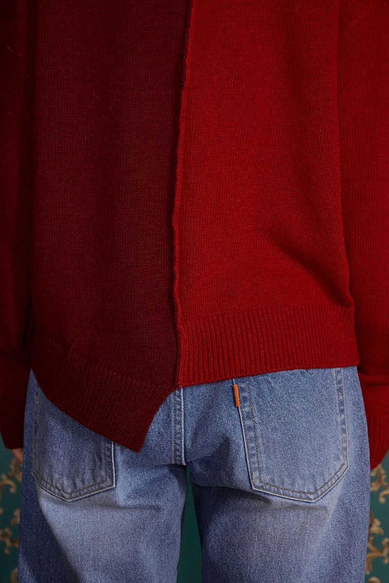 ASYMMETRY WOOL CARDIGAN / WINE&RED
