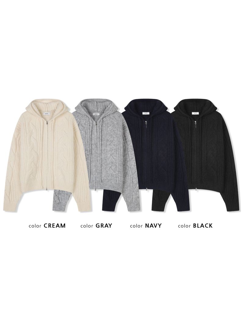 Ether Heavy Wool Knit Hooded Zip-Up (4 Colors)