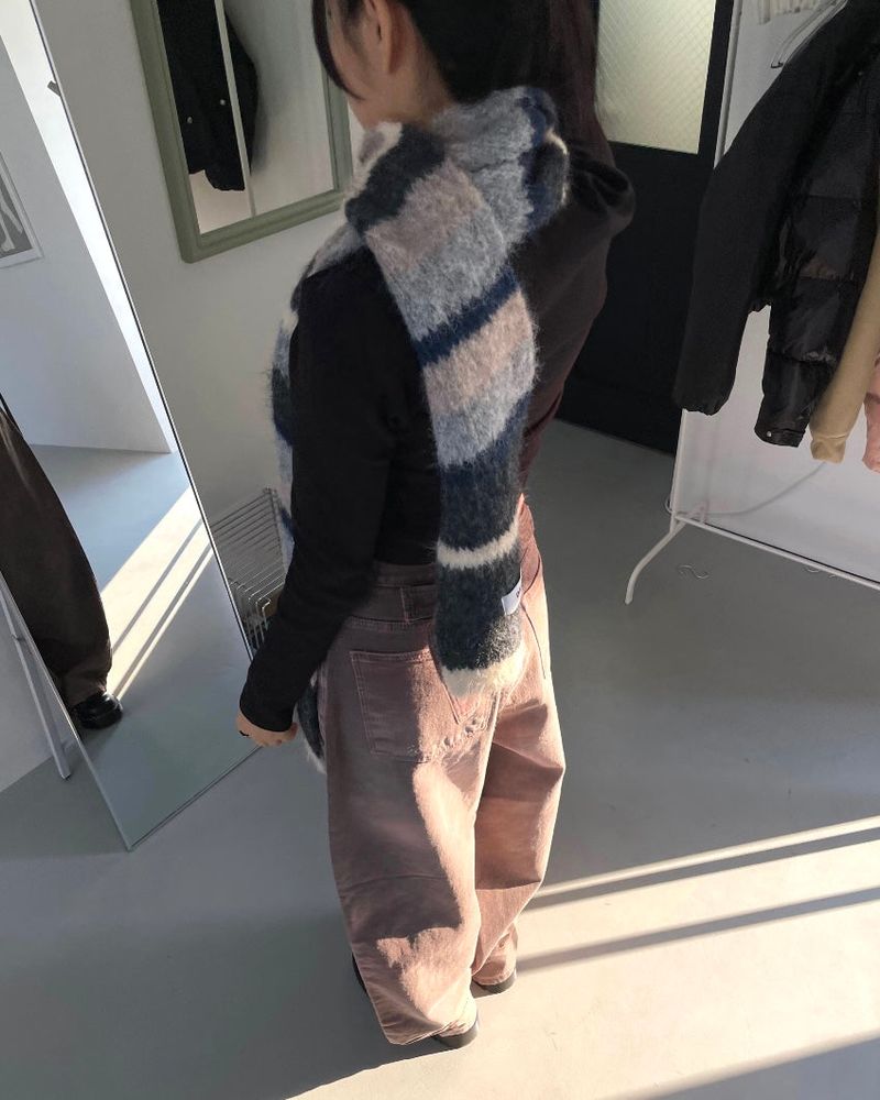 Phyton Mohair Wool Stripe Muffler 4C