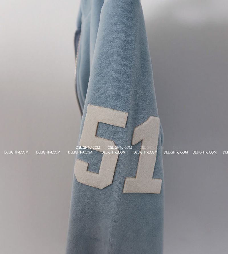 Patch Velvet Slim Hoodie Zip-Up