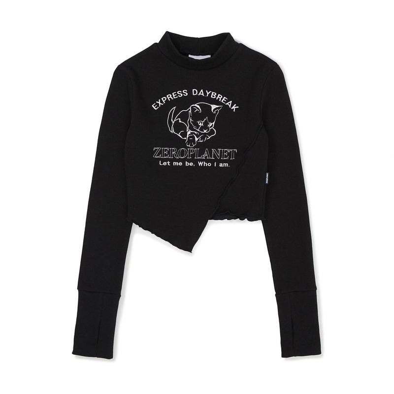 スリムキティウオーマークロップＴシャツ / Slim Kitty Warmer Crop Top [BLACK]