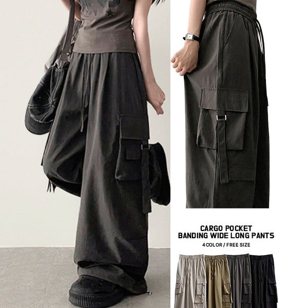 Send-banding two-pocket cargo wide pants