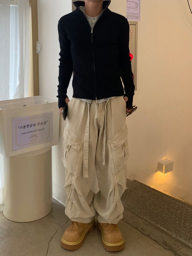 Rib Line Muscle Fit Zip-Up Knit
