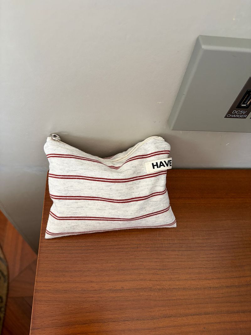 Twin stripe flat pouch - brown , M size