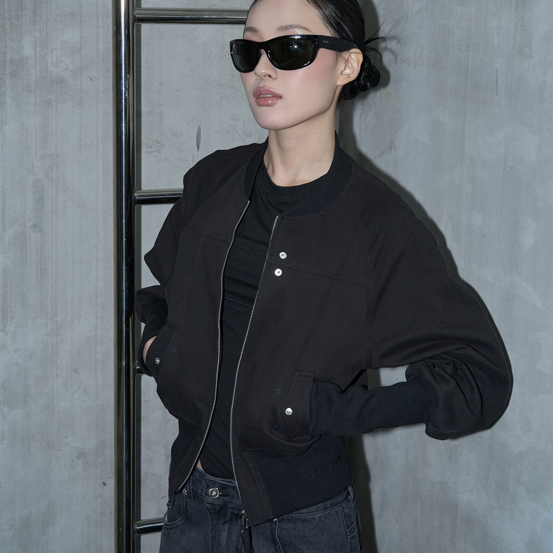 BANDING CROPPED COTTON JACKET (BLACK)