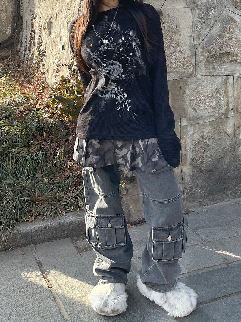 Pocket Camo Pleats Skirt