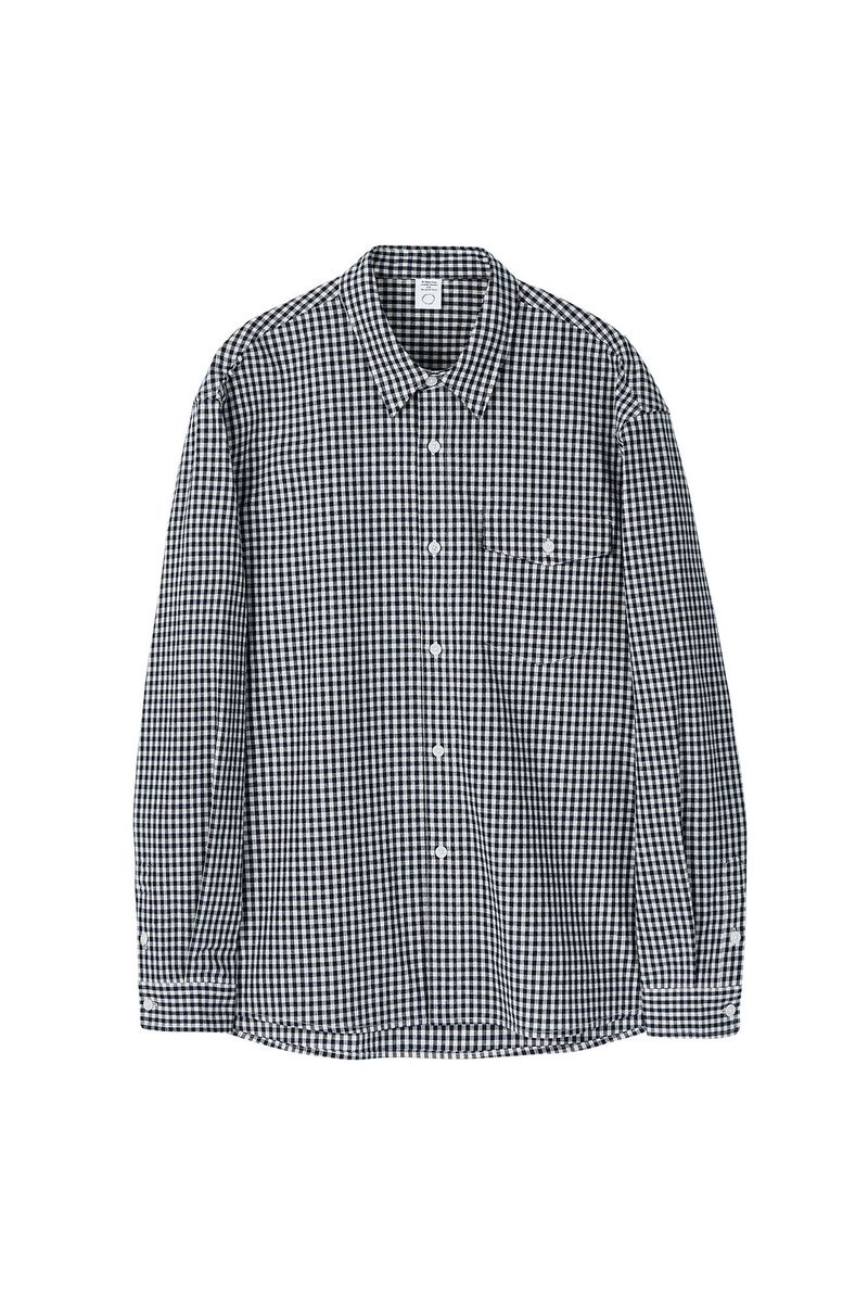 CHOWOO（チョウ）の「One Pocket Regular Check Shirt (Navy)（Tops）」