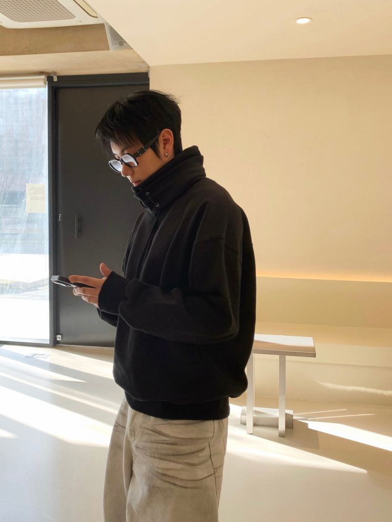 Double turtleneck over sweatshirt 2C
