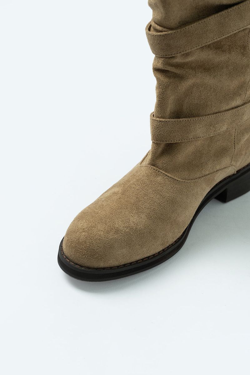 Suede buckle boots_beige