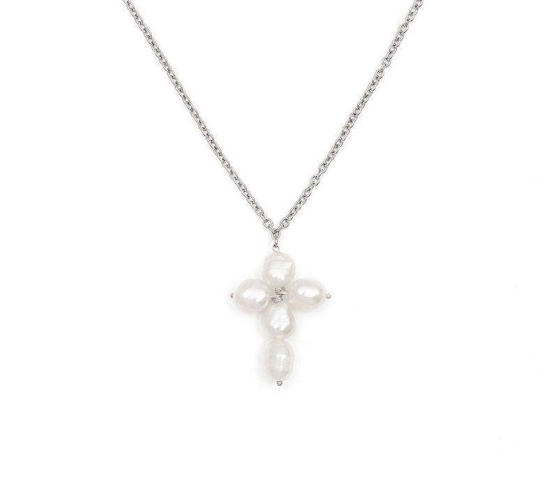 Cross Pearl Necklace (Silver)
