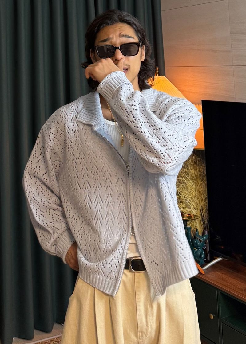 Cropped Knit Punching Zip-Up 4COLOR