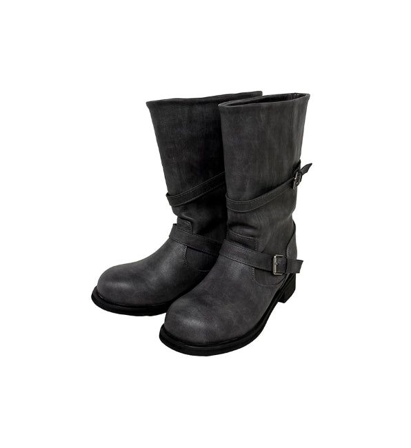 Two-Buckle Shirred Biker Boots