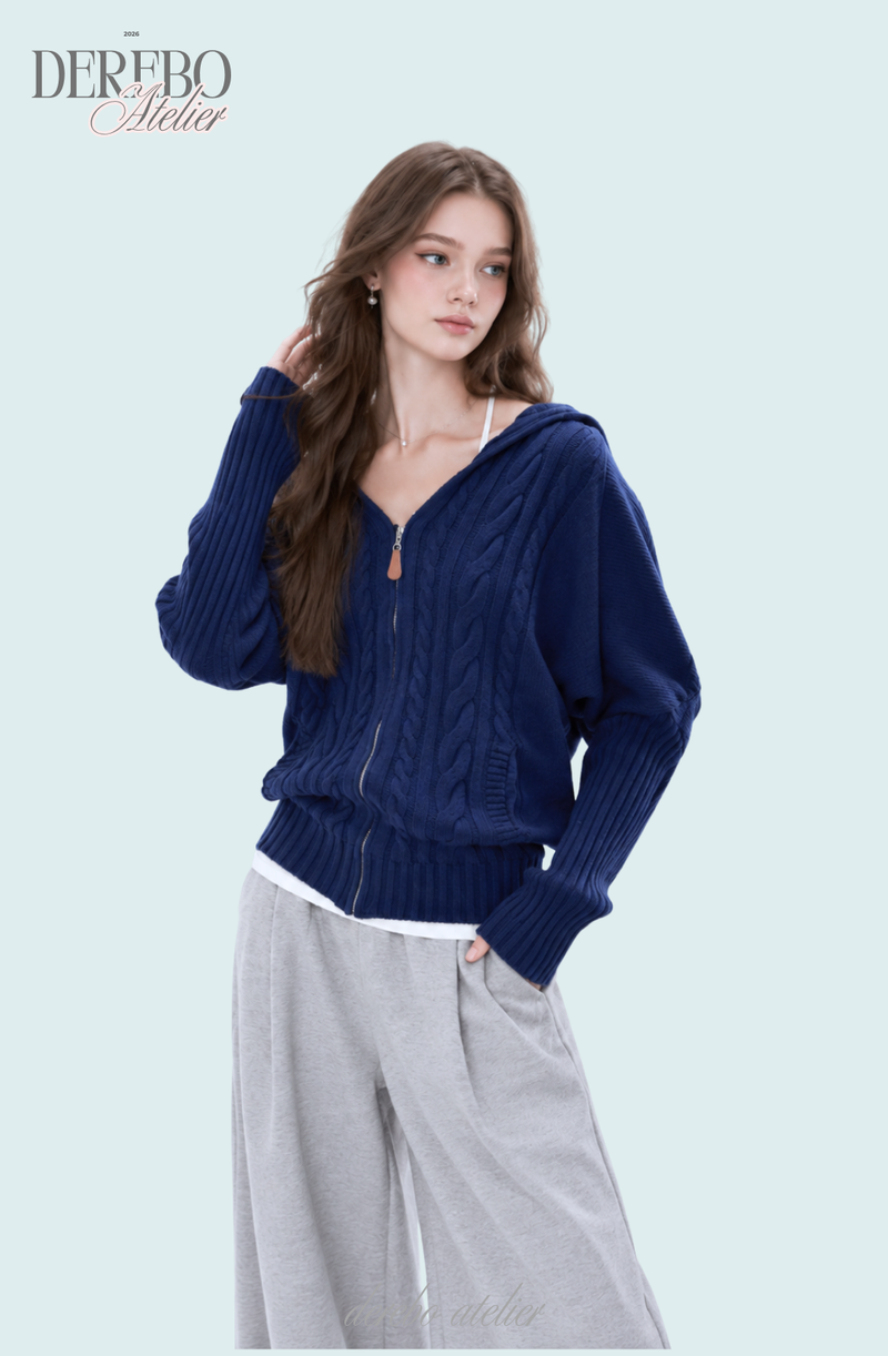 Mint Twist Hooded Knit Zip-Up
