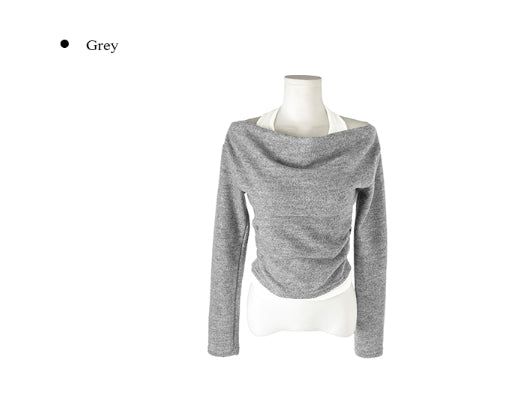Lance Shirring Halter Drape Off-Shoulder Knit