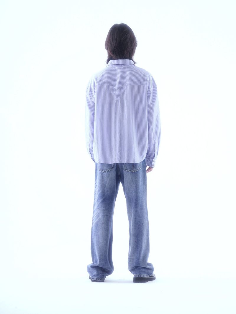 SIGNATURE BACK PATCH HAND-STITCHED CROSS PATCH POCKET STRIPED SHIRT