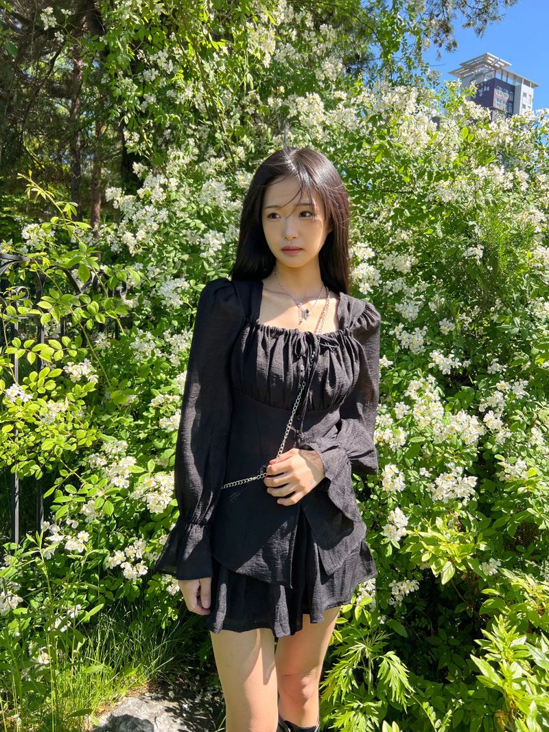Ribbon puff strap blouse skirt pants setup SET (3 colors)