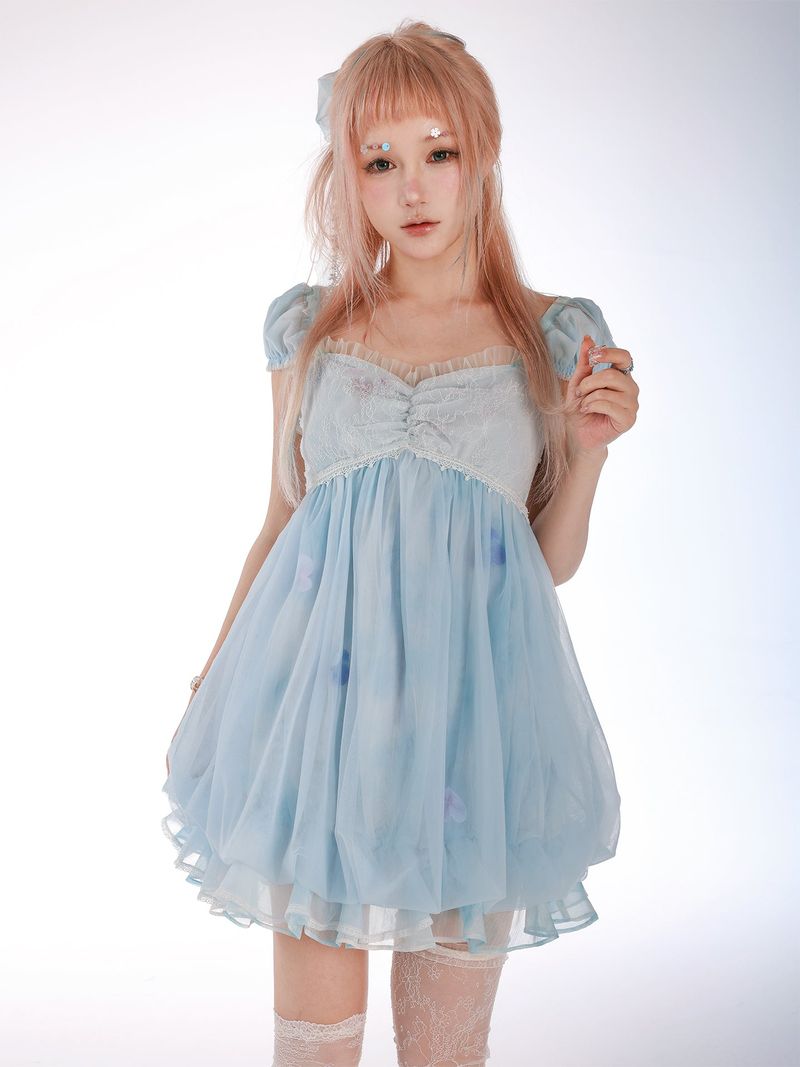 Rose Island Jellyfish Series Moonlight Girl Patchwork Lace Mesh Dress with Built-in Puffy Skirt
