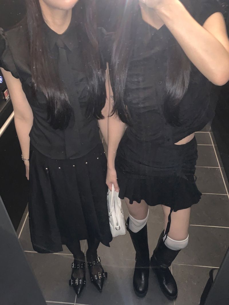 City Class Sheer Shirring HAlf Shirt& Skirt SET 