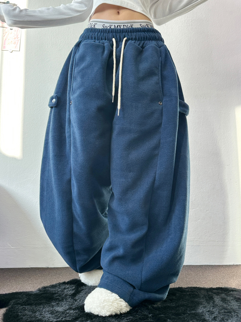 BOTH-SIDES FLEECE SNAP LONG PANTS 🧸🩵🤍6COLOR