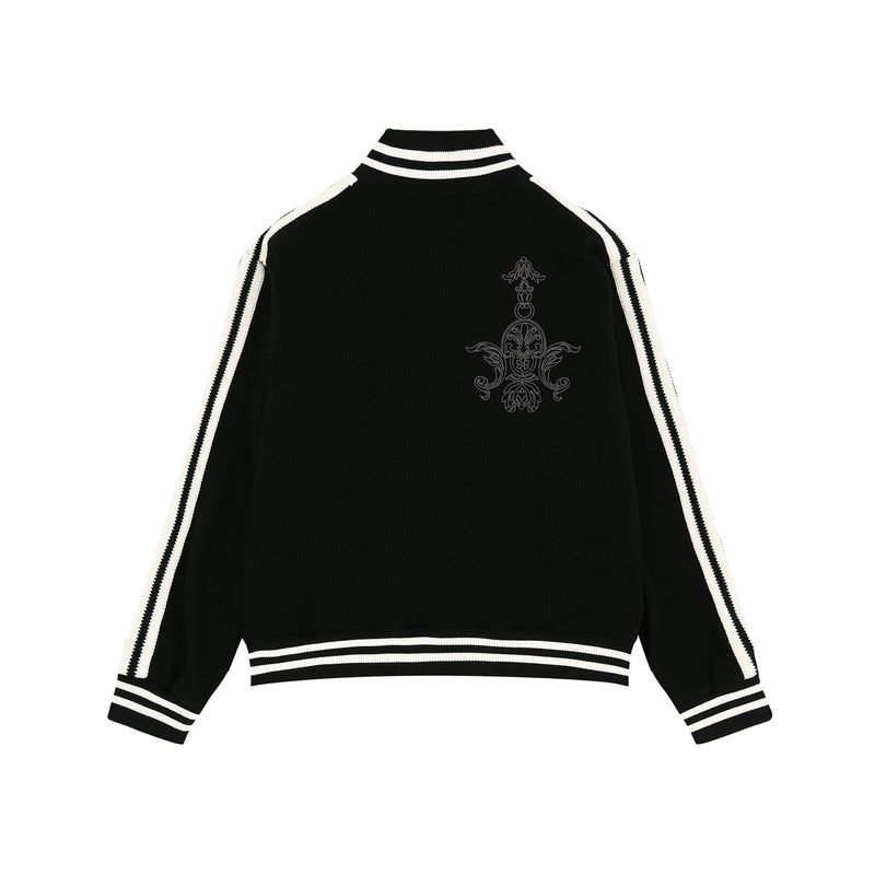 Embroidered Track Zip-Up Knit - Black