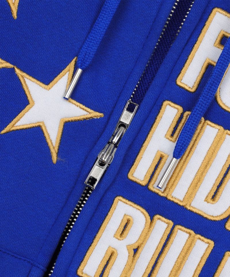 Star Lettering Patch Hoodie Zip-Up - Blue